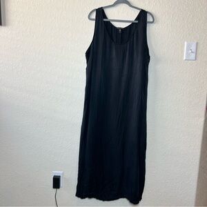 Eileen Fisher crushed crinkled cupro scoop neck sleeveless midi slip dress